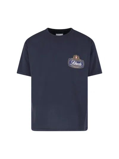 Rhude Boxy-fit T-shirt With Graphic Racing Motif In Blue