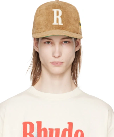 Rhude Brown Suede R Crown Cap In Beige