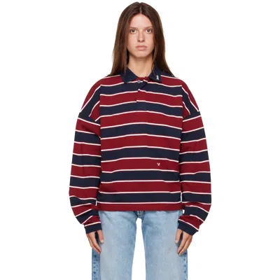 Rhude Burgundy & Navy Fontaine Striped L/s Polo In C314 Bordeaux/blue/w