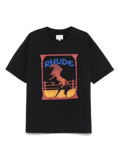 Rhude Cadre Noir Logo-print Cotton-jersey T-shirt In Black