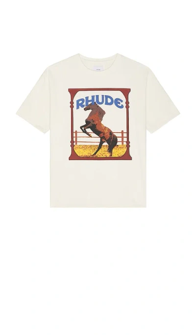 Rhude Graphic Frame Cotton T-shirt With Vintage Wash In Vtg White