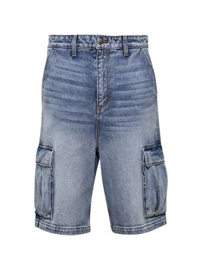 Rhude Cargo Denim Baggy Short Bay Indigo In Blue