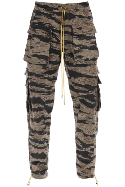 Rhude Cargo Pants With 'tiger Camo' Motif All-over In Nero