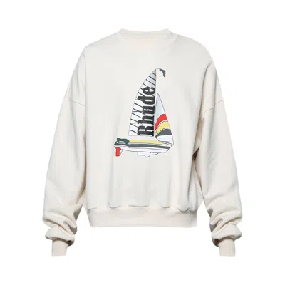 Pre-owned Rhude Catamaran Champion Crewneck 'cream' | Men's Size M In White