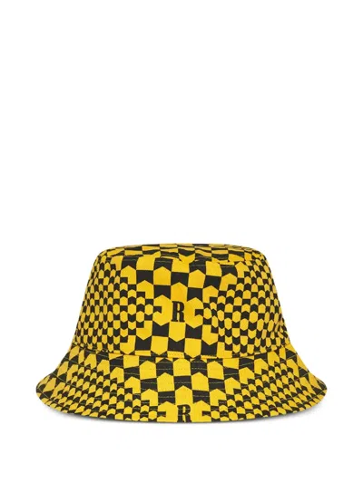 Rhude Checked Monogram-pattern Bucket Hat In Yellow