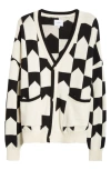 Rhude Chevron Check Cotton & Cashmere Cardigan In Black/ Cream