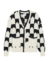 Rhude Chevron Checkered Knit Cardigan In Black & Cream