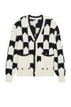 Rhude Chevron Checkered Knit Cardigan In Black/cream