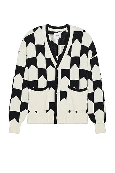 Rhude Chevron Checkered Knit Cardigan In Black/cream