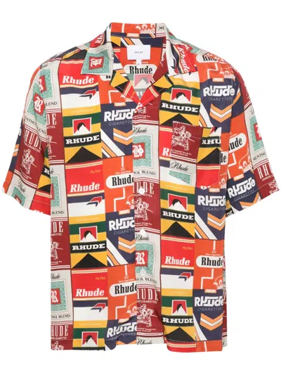 Rhude White Cigaretta Silk Button-down Shirt In Multi