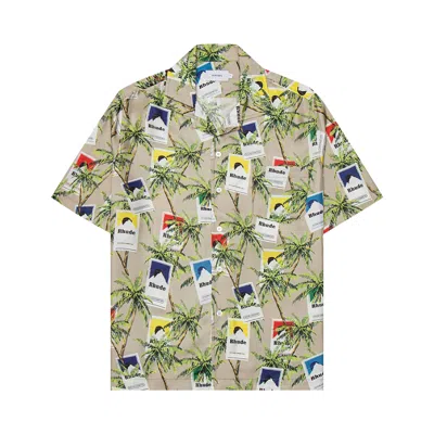 Pre-owned Rhude Cigarette Print Button Up 'taupe/multicolor' In Tan