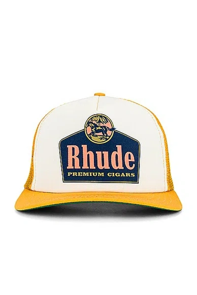 Rhude Cigars Trucker Hat In Yellow & Ivory