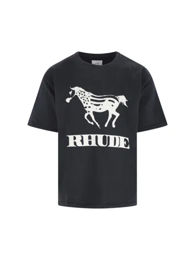Rhude Crew Neck Short Sleeve Graphic Print T-shirt In Black
