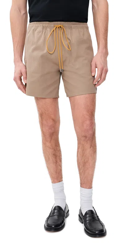 Rhude Classic Logo Twill Shorts Khaki/white In Multi