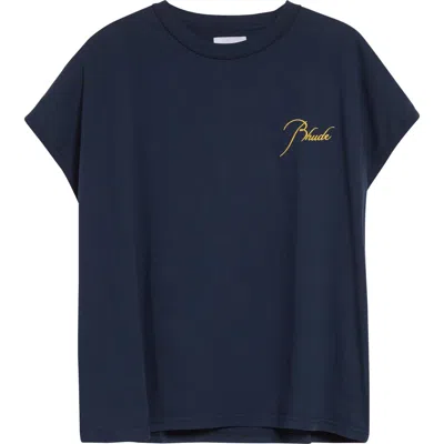 Rhude Classique Cutoff Graphic T-shirt In Blue