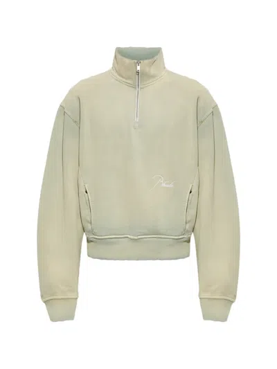 Rhude Classique Embroidered-logo Quarter-zip Sweatshirt In Green
