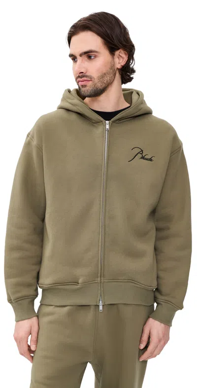 Rhude Khaki Classique Zip Up Hoodie In Gray