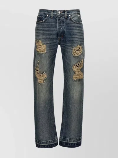 RHUDE "COASTAL WANDERER" DISTRESSED STRAIGHT LEG JEANS