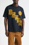 Rhude Oversized Crewneck T-shirt With Bold Front Print In Black