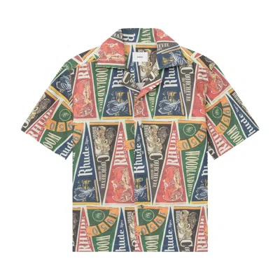Pre-owned Rhude Collegiate Flag Snap Shirt 'multicolor' | Multi-color | Men's Size L