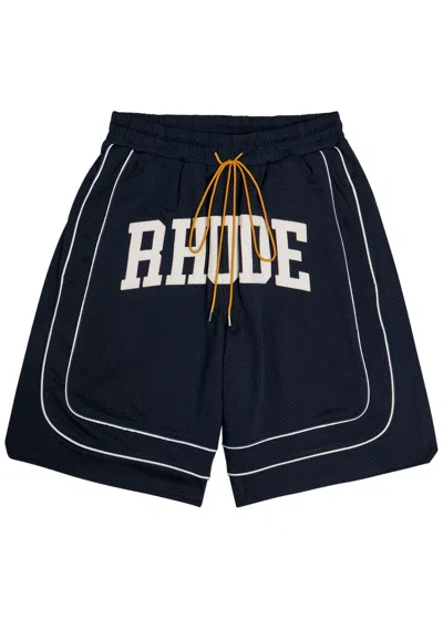 Rhude Collegiate Logo Perforated Mesh Shorts In Blue