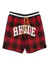 Rhude Mens Red Black Collegiate Court Check-print Woven Shorts Xl In Red