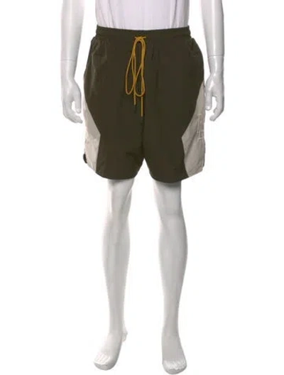 Pre-owned Rhude Colorblock Pattern Jogger Shorts In Green