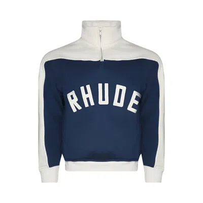 Pre-owned Rhude Contrast Quarter Zip Varsity 'midnight/cream' | Blue | Men's Size Xl