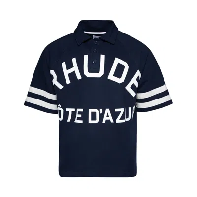 Pre-owned Rhude Cote D'azur Pique Raglan Polo 'navy/off White' | Blue | Men's Size Xl