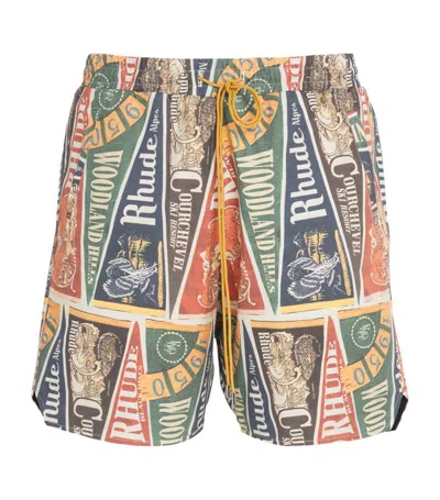 Rhude Cotton Collegiate Flag Shorts In Multi