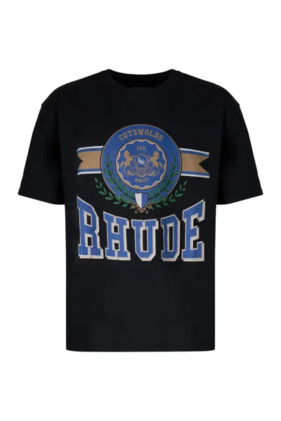 Rhude Cotton Crew-neck T-shirt In Black