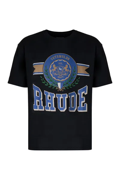 Rhude Cotton Crew-neck T-shirt In Black