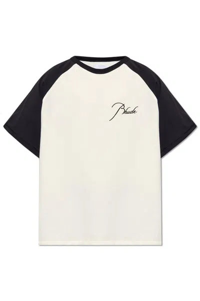 Rhude Logo-embroidered Colour-block Cotton-jersey T-shirt In Neutrals