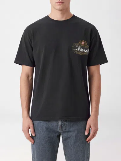 Rhude Cotton T-shirt With Contrast Logo And Dropped Shoulders In Black