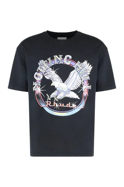 Rhude Cotton T-shirt With Front Print In Blue