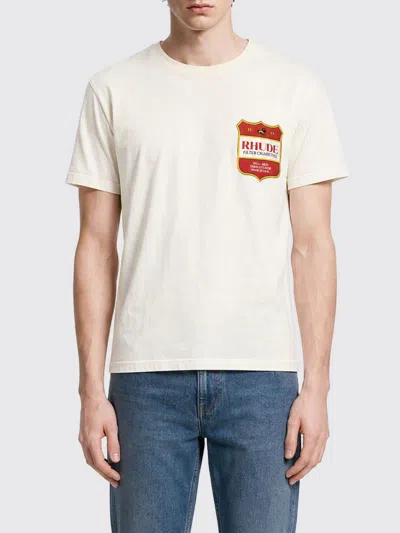 Rhude Cotton T-shirt With Logo Crest And Dropped Shoulders In Neutral