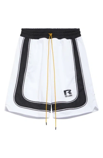 Rhude Court Baggy Mesh Basketball Shorts In Stark White/black 3002