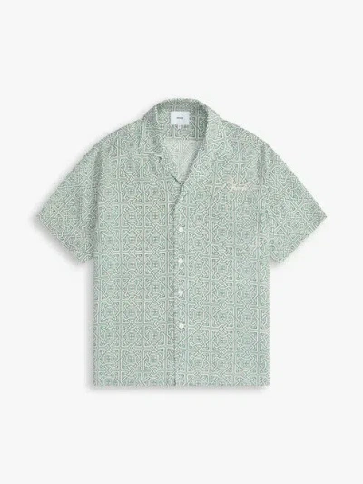 Pre-owned Rhude Cravat Silk Shirt In Teal/ivory