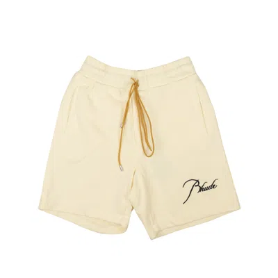 Rhude Cream Cotton Logo Sweatshorts In Yellow