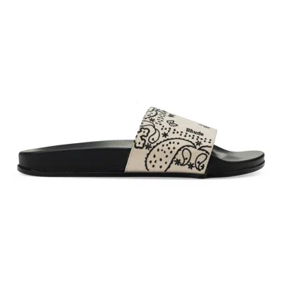 Rhude Cream Paisley Pool Slides In Black