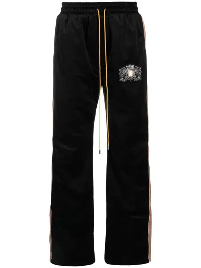 Rhude Crest-embroidered Velvet Track Pants In Black