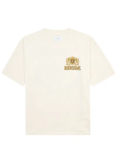 Rhude Cresta Cigar Printed Cotton T-shirt In Cream