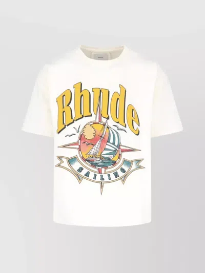 Rhude Crew Neck Graphic Print Short Sleeves In White