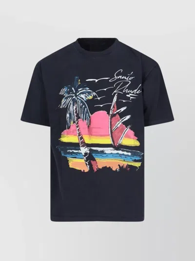 Rhude Crew Neck Graphic Print Short Sleeves In Blue
