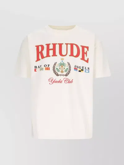 Rhude Crew Neck Graphic Print Short Sleeves In White