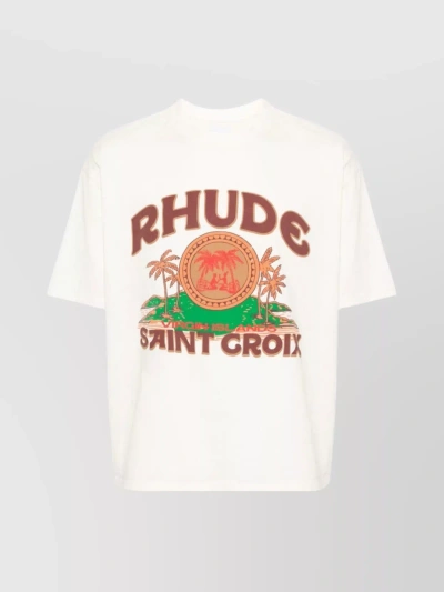 Rhude Crew Neck Graphic T-shirt In Cream