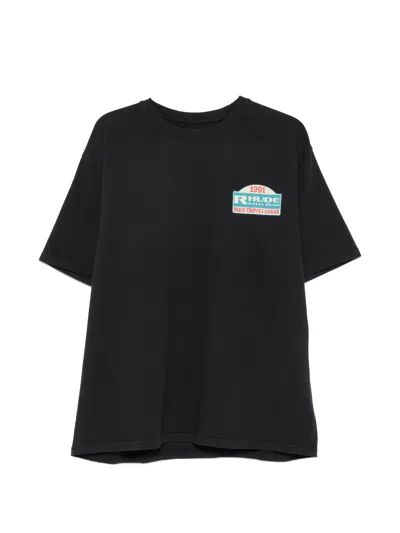 Rhude Crew Neck Printed T-shirt In 100% Cotton, Made In The Usa In Nero