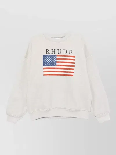 Rhude Crew Neck Sweatshirt Usa Flag Graphic In Neutral