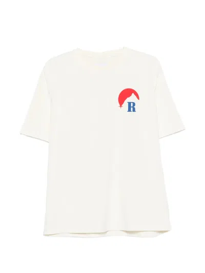Rhude Crewneck T-shirt With Chest And Back Print (made In Usa) In Bianco