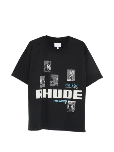 Rhude Crewneck T-shirt With Printed Front Panel In Black